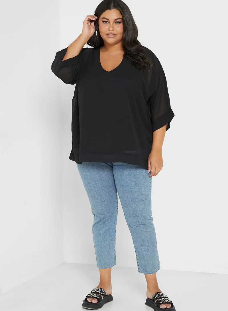 Yours Clothing Ribbed Cape Sleeve Top