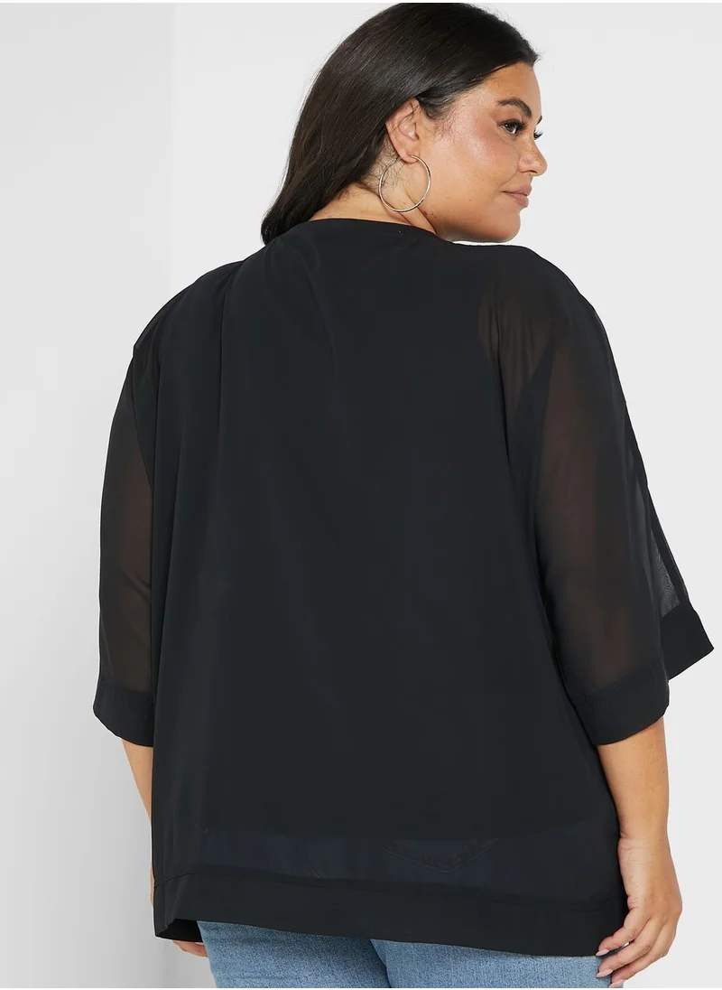 Yours Clothing Ribbed Cape Sleeve Top