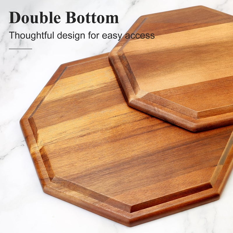 Renawe Set of 3 Acacia Wood Serving Trays Cheese Platters Party Hosting Essentials Gifts Charcuterie Board for Vegetable Fruit Food Round Tray Wooden Appetizer Platter Christmas Plates Dish Serving Boards - Image 3