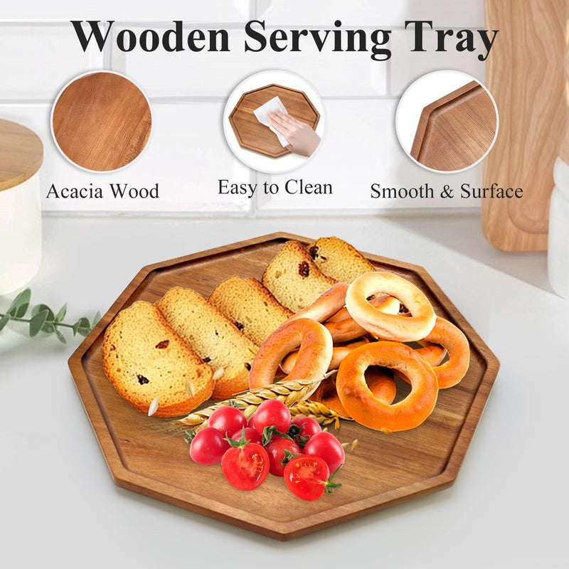 Renawe Set of 3 Acacia Wood Serving Trays Cheese Platters Party Hosting Essentials Gifts Charcuterie Board for Vegetable Fruit Food Round Tray Wooden Appetizer Platter Christmas Plates Dish Serving Boards - Image 5