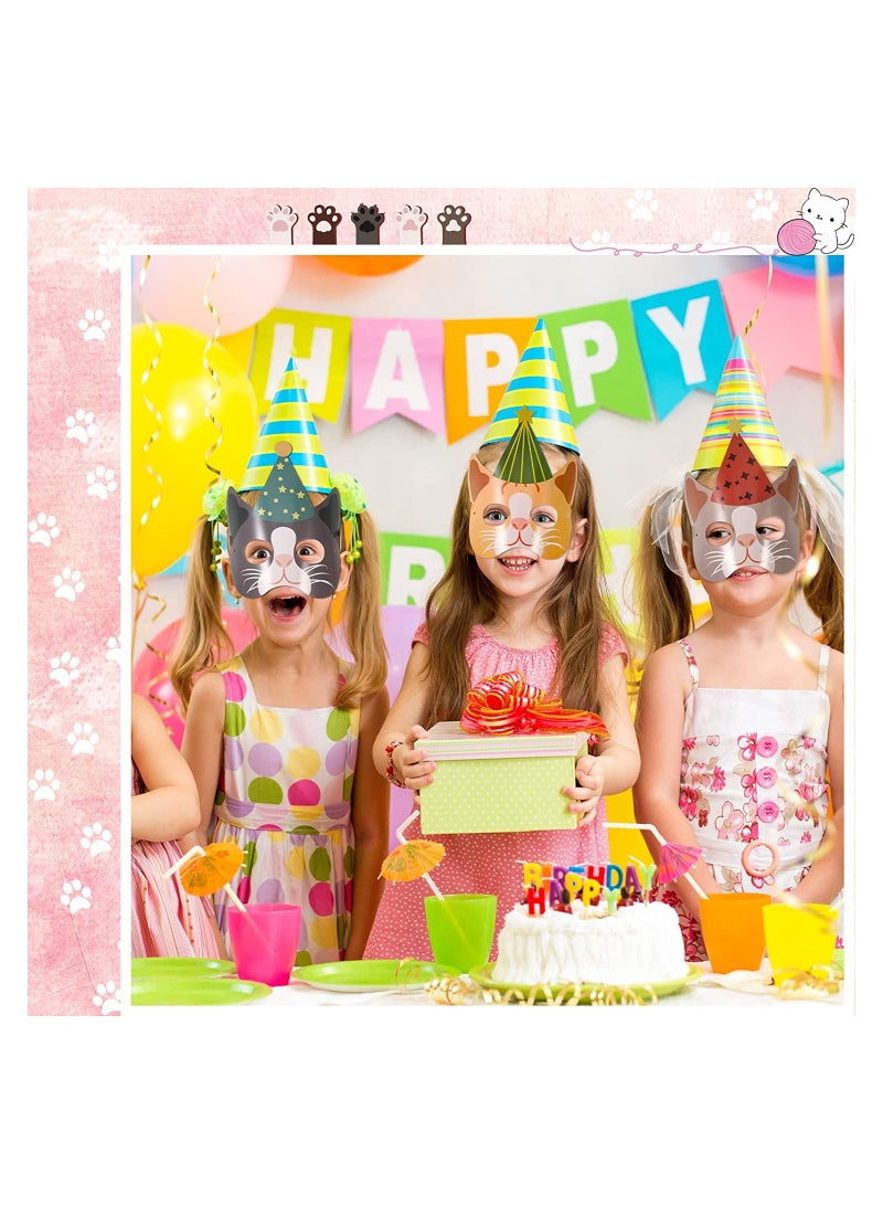 SYOSI 24 Pieces Cat Kitten Party Favor Masks Cat Party Favors Kitty Theme Birthday Decoration for Kids Cat Baby Shower Meow Theme Birthday Party Supplies - Image 4