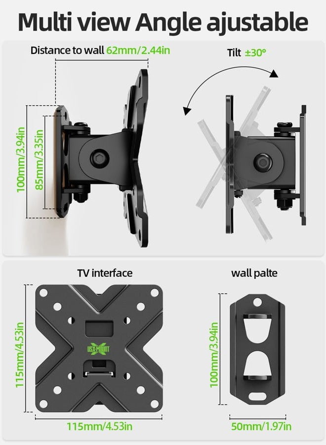 USX MOUNT TV Wall Mount Monitor Mount Bracket with Adjustable Tilt Swivel for 10inch to 26inch LED LCD OLED TVs and Monitors - VESA Size Up to 100x100mm and Weight Capacity Up to 22lbs-XMS002 - Image 3