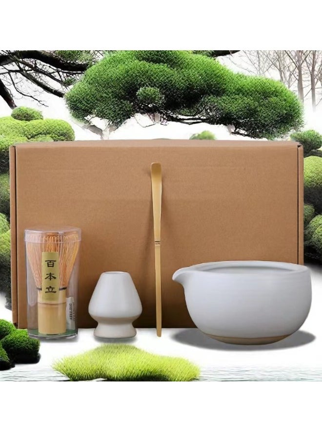 Super ZYouth 4 Piece Matcha Set, Matcha Whisk,Traditional Scoop, Matcha Bowl, Ceramic Whisk Holder,Traditional Matcha Tool Set for Matcha Tea Ceremony (White)  - Image 1