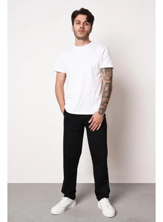 Mmetalic Black Men’s Sweatpants with Zip Pocket and Embroidered Detail, Straight Leg, Relaxed Fit