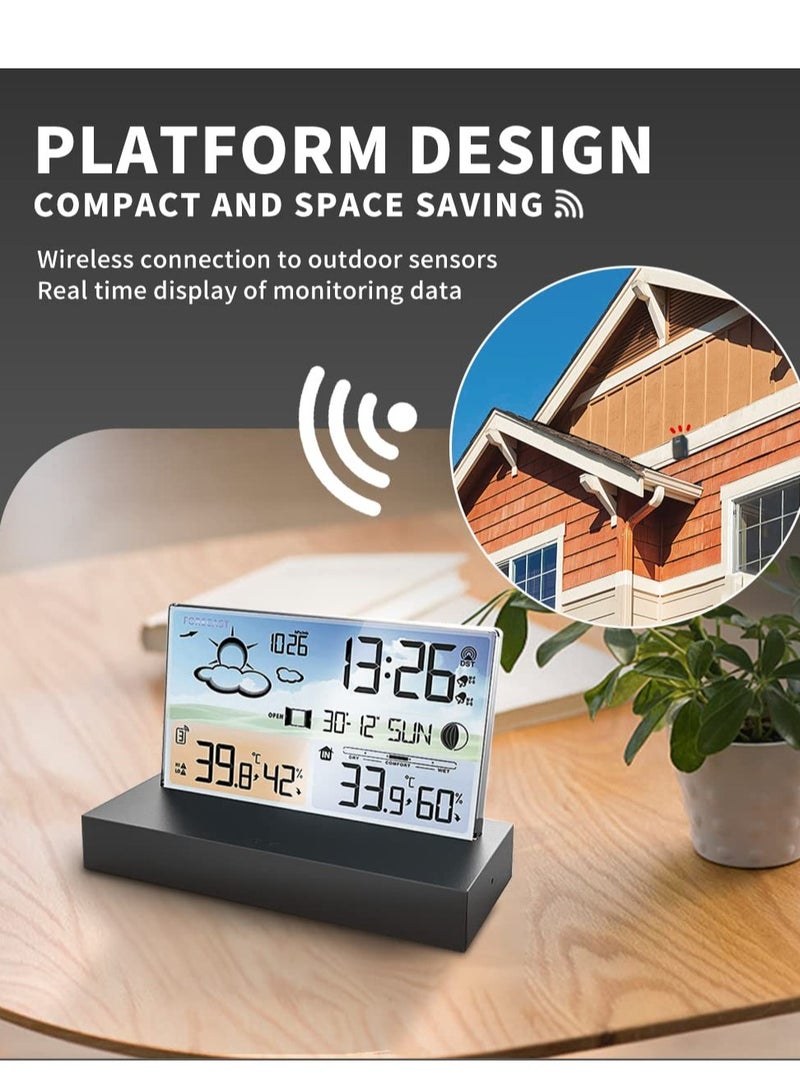 SYOSI Weather Station Outdoor Indoor Wifi Weather Stations Wireless Stations With Sensor Thermometer Hygrometer With Alarm Clock Digital Weather Stations With Forecast/Date Time/Moon Phase/Comfort - Image 4