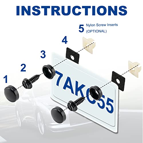 Hoewina مجموعة براغي لوحة الترخيص من هوينا، 8 مجموعات من براغي لوحة الترخيص المقاومة للسرقة من الفولاذ المقاوم للصدأ، براغي مقاومة للاهتزاز والصدأ لتأمين إطارات أو أغطية لوحات الترخيص على السيارات والشاحنات وسيارات الدفع الرباعي (أسود) - Image 3