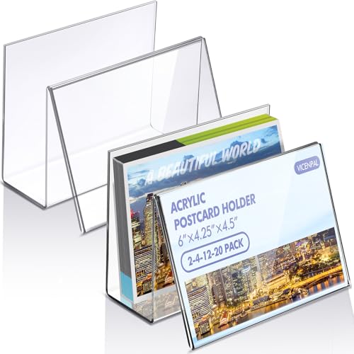 Vicenpal 2 Pcs Clear Acrylic Postcard Holder Business Card Holder Greeting Card Display Clear Business Card Stand Rack for Index Card Organizer Desk Table Home Office School, 6 x 4.25 x 4.5 Inch - Image 1