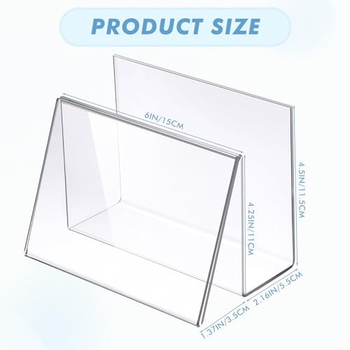 Vicenpal 2 Pcs Clear Acrylic Postcard Holder Business Card Holder Greeting Card Display Clear Business Card Stand Rack for Index Card Organizer Desk Table Home Office School, 6 x 4.25 x 4.5 Inch - Image 2
