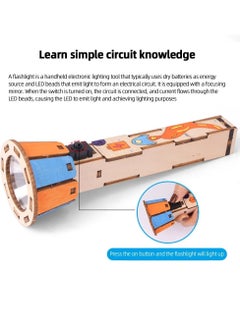 AROAQ DIY Flashlight, Homemade Durable Electrical Wooden Flashlight, High Quality Materials Science Experiment And Education Toys For Kids For Learning, (1pc, Brown)  - Image 3