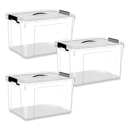 KREPS® Large Plastic Storage Box, Heavy Duty Multipurpose Dustproof Stackable Storage Container with Lid, for Clothes, Toys, Snacks, Books, Home Storage (Pack of 3, X-Large) - Image 1