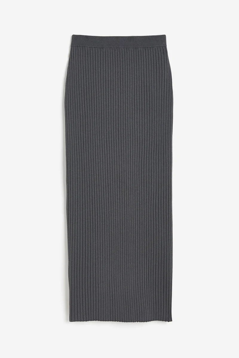 H&M Silk-blend rib-knit skirt