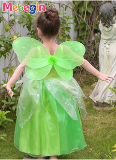 MEBEGIN Fancy Tinkerbell Costume Set, Tinkerbell Princess Dress Up for Girls, Gorgeous Fairy Princess Dress, Green Fairy Girl Costume, Suitable for Birthday Party, Themed Party and Cosplay Activities  - Image 2