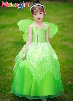 MEBEGIN Fancy Tinkerbell Costume Set, Tinkerbell Princess Dress Up for Girls, Gorgeous Fairy Princess Dress, Green Fairy Girl Costume, Suitable for Birthday Party, Themed Party and Cosplay Activities  - Image 5