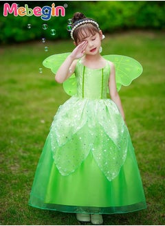 MEBEGIN Fancy Tinkerbell Costume Set, Tinkerbell Princess Dress Up for Girls, Gorgeous Fairy Princess Dress, Green Fairy Girl Costume, Suitable for Birthday Party, Themed Party and Cosplay Activities  - Image 4