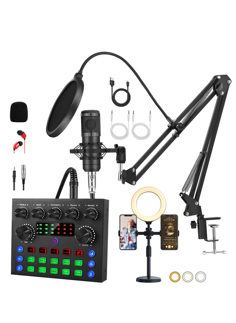 XiuWoo - Podcast Equipment Bundle with Ring Light and Phone Holder, BM-800 Podcast Microphone Bundle with V8S Voice Changer, Condenser Microphone Recording Studio Package for Podcasting Streaming Recording - Image 1