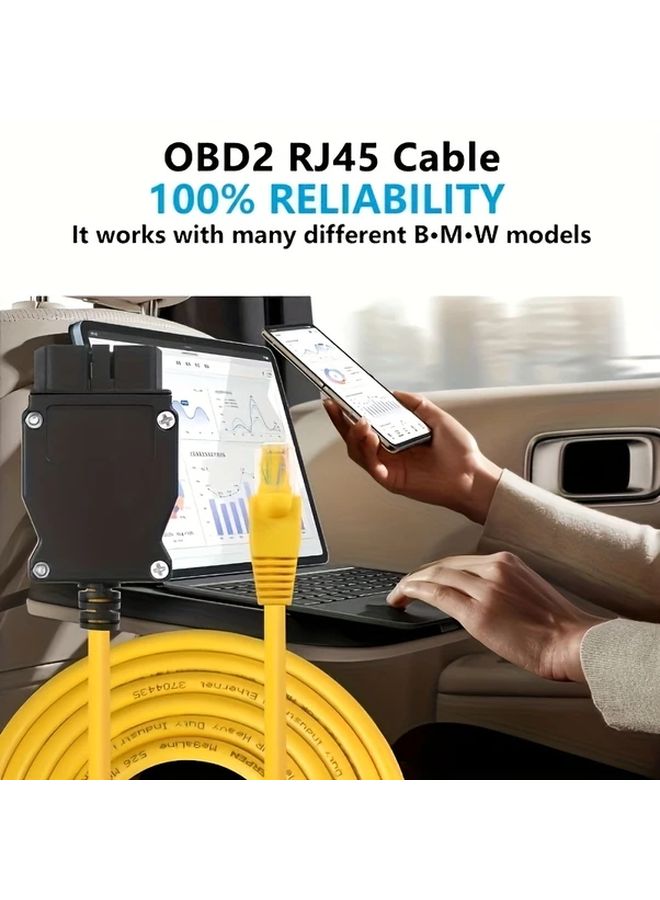 Yellow OBD Interface Cable for BMW E SYS ICOM 200cm Ethernet to OBD2 Diagnostic Cable with Crystal Head Adapter - Image 4