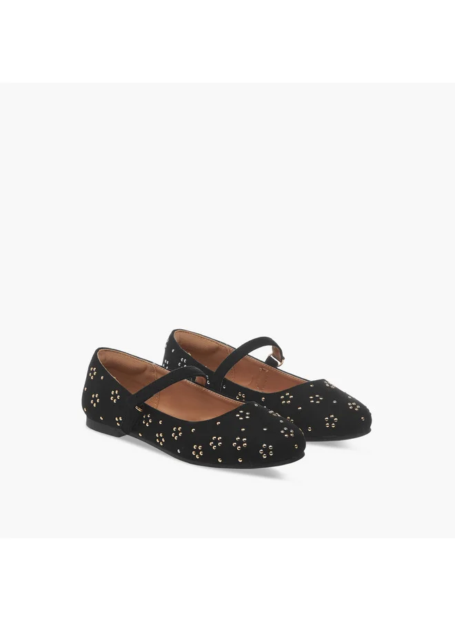 ميسي الصغيرة Girls Embellished Ballerina Shoes with Hook and Loop Closure