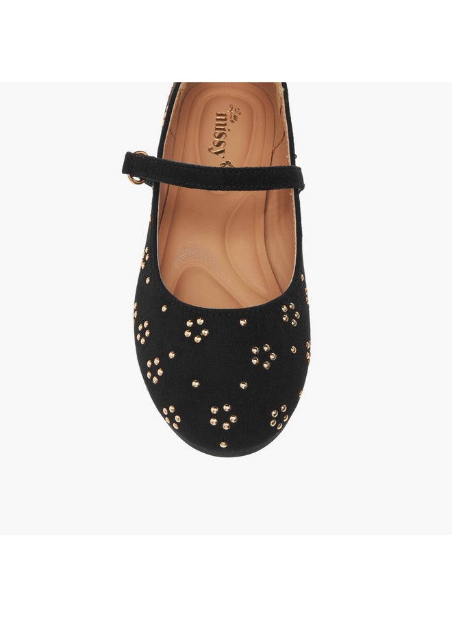 Little Missy Girls Embellished Ballerina Shoes with Hook and Loop Closure - Image 4