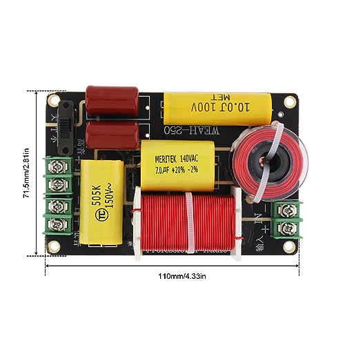 DriSentri 2 Way Crossover for Speaker, 250W 4-12 Ohm 2 Way High-Low Frequency Divider for Speaker, HiFi Speaker Crossover - Image 2