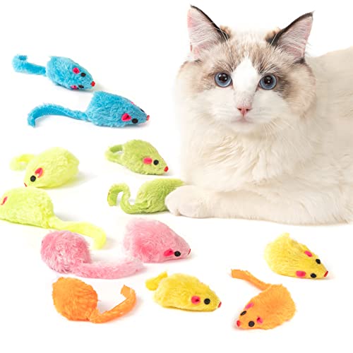 MeoHui 12PCS Rattle Cat Mouse Toys also Prefilled Catnip 236 Mice Body Size Faux Fur Cat Mice Toys with Plastic Body Interactive Catnip Toys for Indoor Cats Play Fetch - Image 1