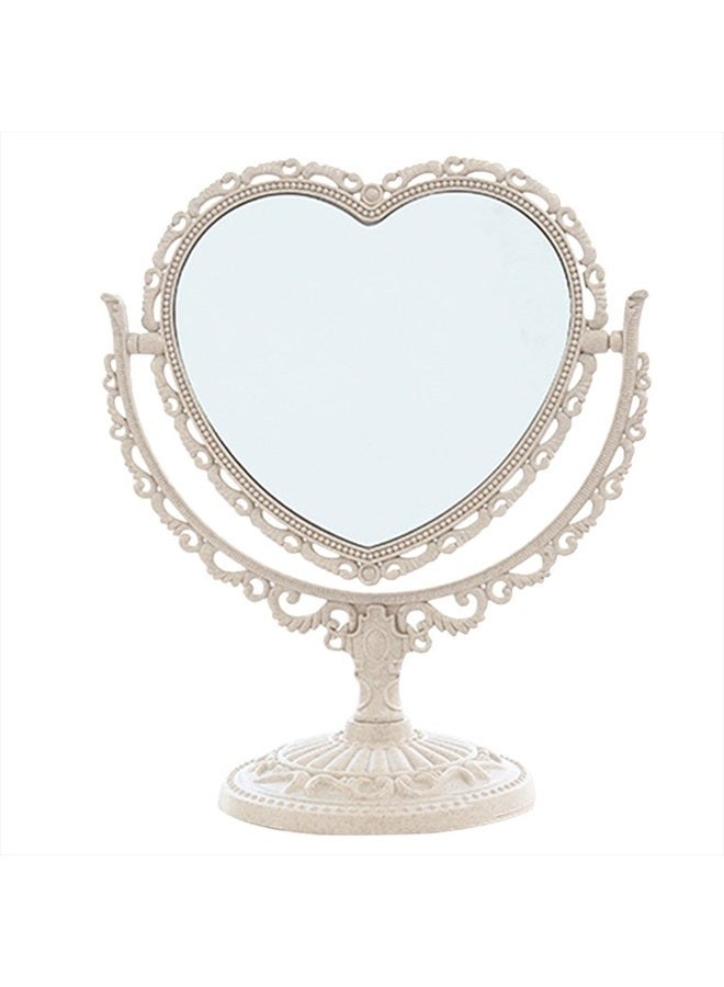 XPXKJ مرآة مكياج على شكل قلب 7" مع تكبير 3X مرآة مزدوجة الجوانب قابلة للدوران لمائدة الزينة في الحمام وغرفة النوم (على شكل قلب، بيج) - Image 1