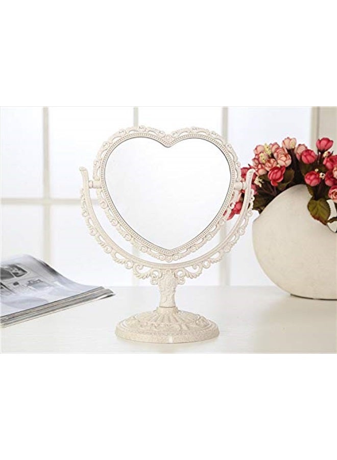 XPXKJ مرآة مكياج على شكل قلب 7" مع تكبير 3X مرآة مزدوجة الجوانب قابلة للدوران لمائدة الزينة في الحمام وغرفة النوم (على شكل قلب، بيج) - Image 2