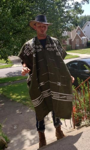 Del Mex Clint Eastwood Spaghetti Western Cowboy Poncho Costume Sweater, Handwoven Made in Mexico (Olive Green) - Image 4