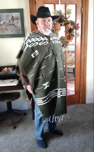 Del Mex Clint Eastwood Spaghetti Western Cowboy Poncho Costume Sweater, Handwoven Made in Mexico (Olive Green) - Image 3