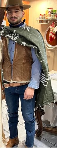 Del Mex Clint Eastwood Spaghetti Western Cowboy Poncho Costume Sweater, Handwoven Made in Mexico (Olive Green) - Image 5