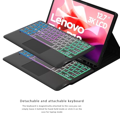 SNOODU for Lenovo Tab P12 2023 12.7 inch Keyboard Case: 3 Zone 7 Colors Backlit Trackpad Keyboard for 12.7" Lenovo Tablet P12 2023 - Detachable Smart Touchpad Wireless Keyboard Folio Cover with Pen Holder - Image 4