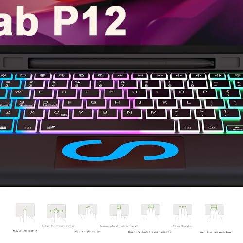 SNOODU for Lenovo Tab P12 2023 12.7 inch Keyboard Case: 3 Zone 7 Colors Backlit Trackpad Keyboard for 12.7" Lenovo Tablet P12 2023 - Detachable Smart Touchpad Wireless Keyboard Folio Cover with Pen Holder - Image 3