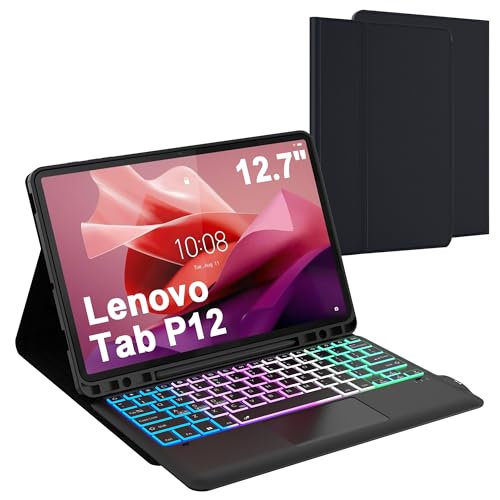 SNOODU for Lenovo Tab P12 2023 12.7 inch Keyboard Case: 3 Zone 7 Colors Backlit Trackpad Keyboard for 12.7" Lenovo Tablet P12 2023 - Detachable Smart Touchpad Wireless Keyboard Folio Cover with Pen Holder - Image 1
