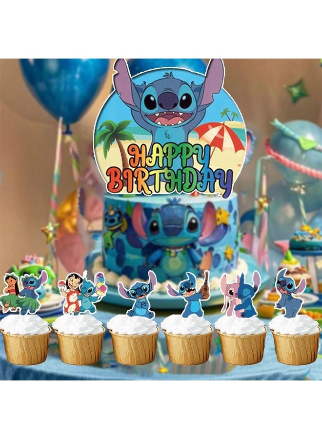 Lilo & Stitch Birthday Party Supplies, Pink Blue Stitch Birthday Party Decorations, Stitch & Lilo Cartoon Party Favors for Boys Girls Included Happy Birthday Banner, Cupcake Toppers, Balloons-38 Pcs. - Image 3