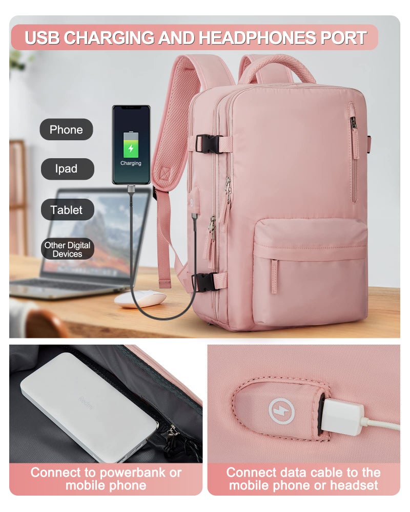 VGCUB Large Travel Backpack Bag for Women Men,Carry on Backpack,17 Inch Laptop Business Work Waterproof Backpack with Laptop Compartment,Person Item Flight Approved,Mochila de Viaje,Pink Large - Image 3