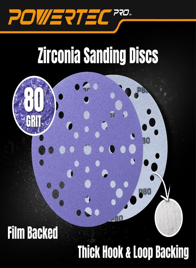 باورتيك أقراص صنفرة POWERTEC PRO، 50 قطعة، 6 بوصات، 49 فتحة، ورق صنفرة خلفي من مادة الزركونيا، بحبيبات 80، لصنفرة مدارية عشوائية من Festool - سيارات، دهانات، معادن، أعمال خشبية (46108Z-50) - Image 2
