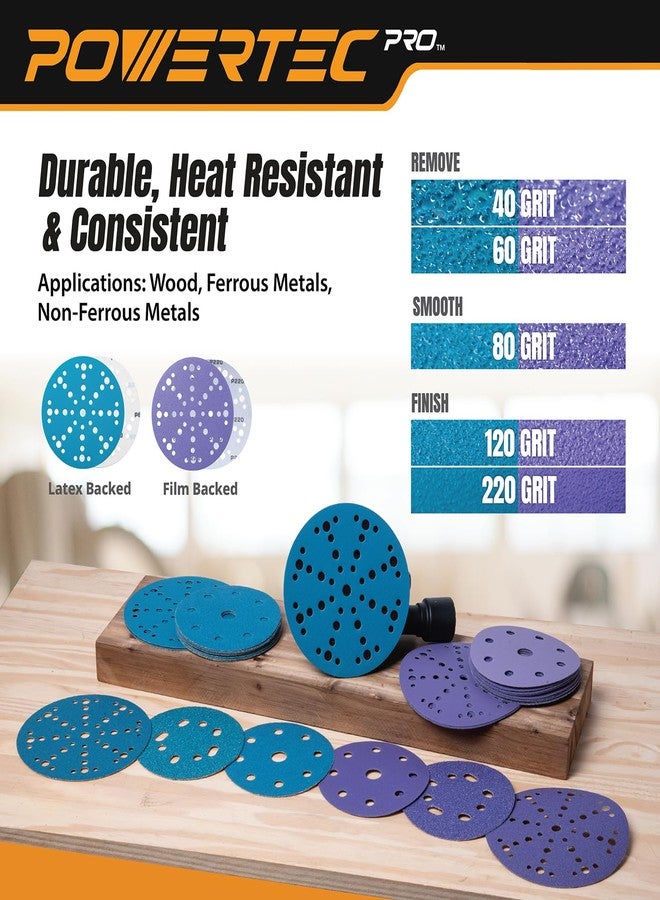 باورتيك أقراص صنفرة POWERTEC PRO، 50 قطعة، 6 بوصات، 49 فتحة، ورق صنفرة خلفي من مادة الزركونيا، بحبيبات 80، لصنفرة مدارية عشوائية من Festool - سيارات، دهانات، معادن، أعمال خشبية (46108Z-50) - Image 5