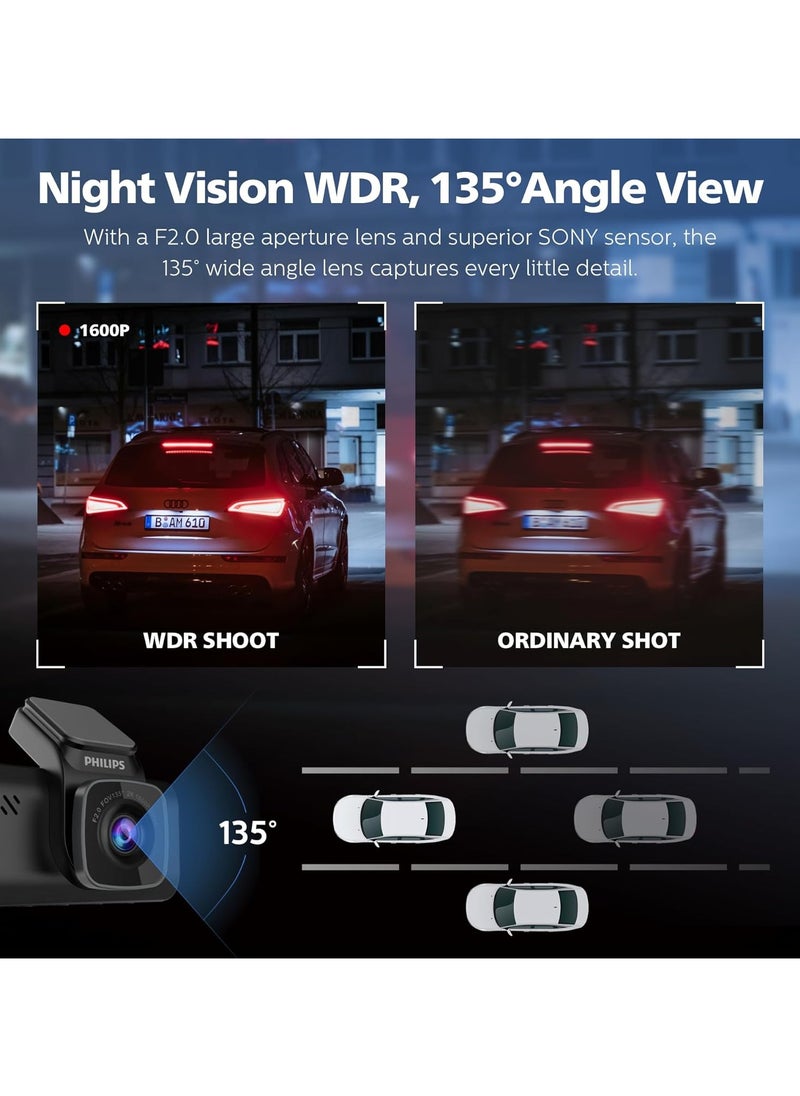 Philips - Philips CVR608 Front and Rear Car Camera - HD Video Recording with Collision Detection and Motion Detection - Image 1