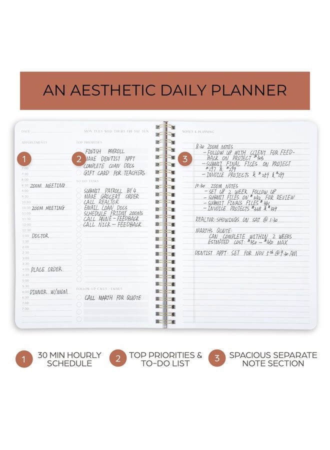 ZICOTO Beautiful Daily Planner And Notebook With Hourly Schedule - Aesthetic Spiral To do List Notepad to Easily Organize Your Work Tasks And Appointments - The Perfect Office Supplies For Women - Image 2