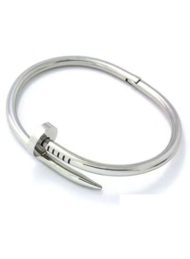 Nail Love Silver Plated Bangle Bracelet With Inlaid