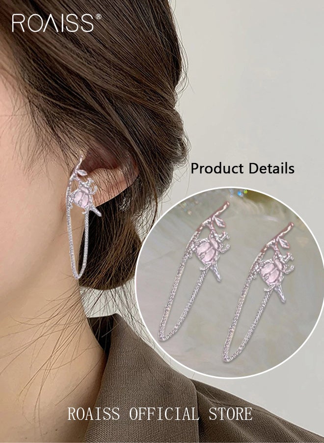 roaiss Women Tassel Earrings Tassel Chain Elements with Cherry Blossom Pink Color Design Personalized Stud Earrings Suitable for Formal and Casual Occasions  - Image 4