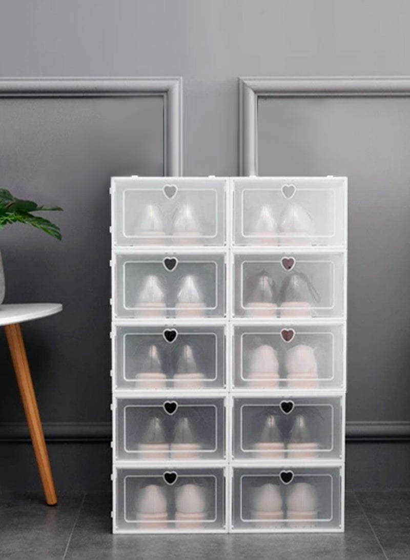 GT-Wheel 10Pcs Clear Plastic Shoe Storage Boxes Stackable Transparent Drawer Organizers for Closet Footwear Accessories & More  - Image 1