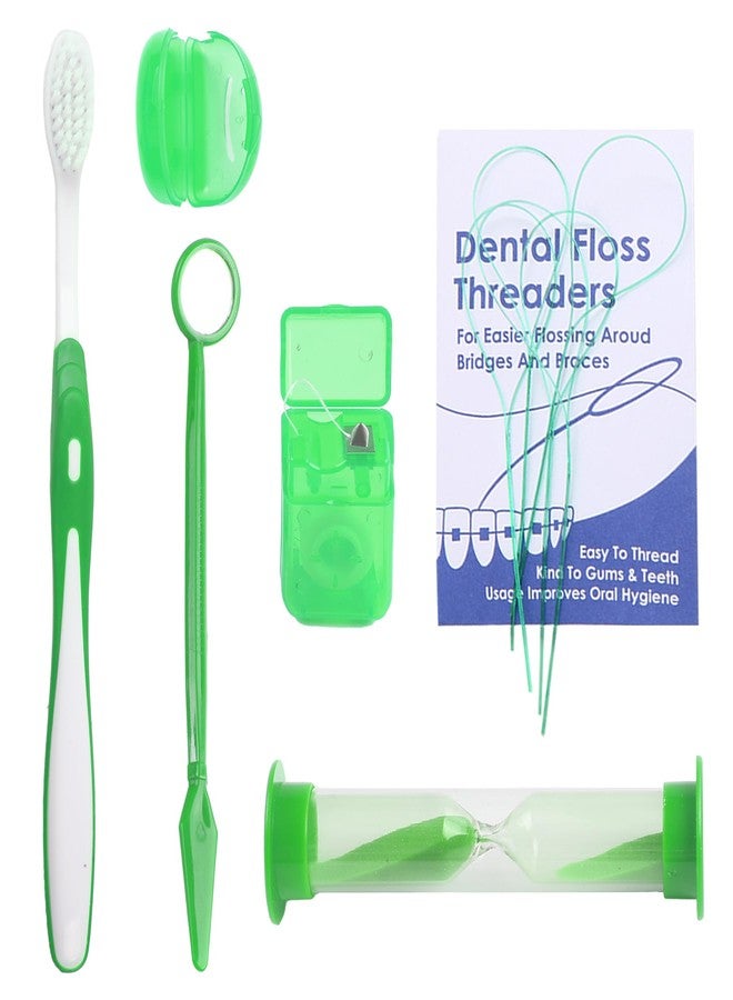 Kouyot Portable Orthodontic Oral Care Kit - Dental Floss Interdental Brush Dental Wax Toothbrush Cleaning Kit（Green&8 Pack） - Image 4