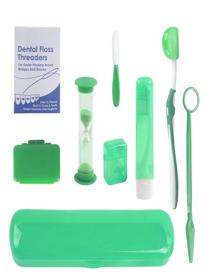 Kouyot Portable Orthodontic Oral Care Kit - Dental Floss Interdental Brush Dental Wax Toothbrush Cleaning Kit（Green&8 Pack） - Image 1