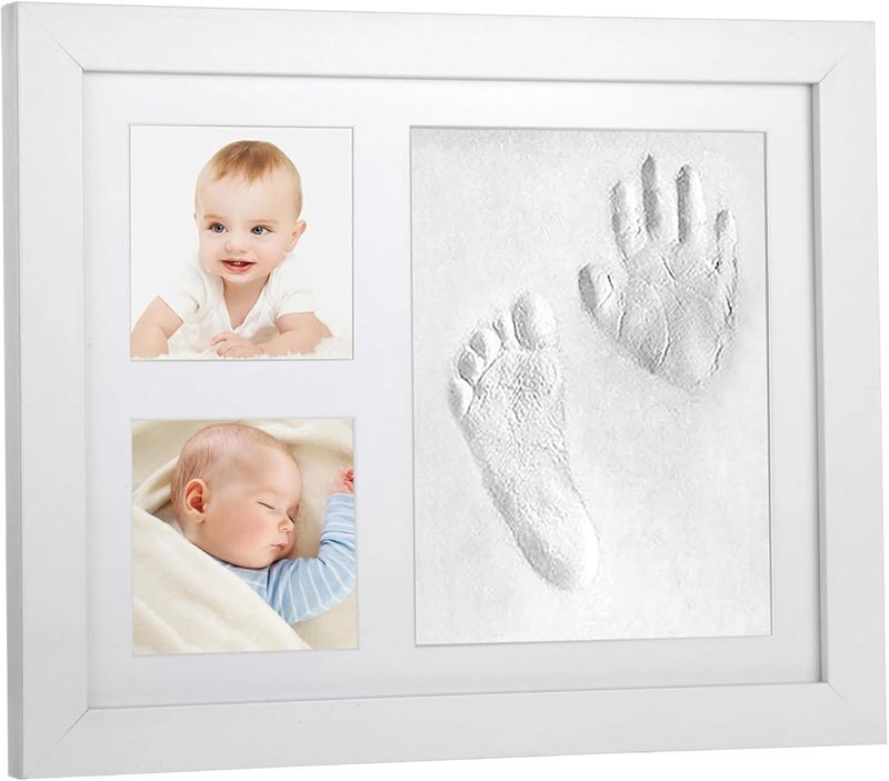 Handprint Footprint Memorial, Paw Print Clay Photo Keepsake Set, Handprint Footprint Photo Frame Kit, with Paint Set and Tools, Solid Wood Display, DIY - Image 1