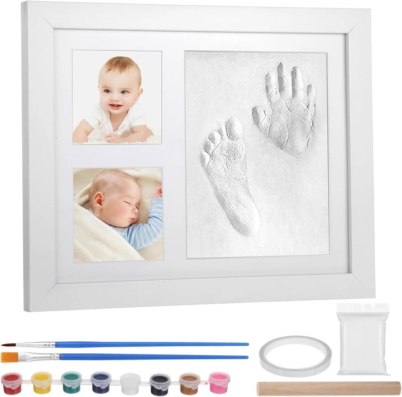 Handprint Footprint Memorial, Paw Print Clay Photo Keepsake Set, Handprint Footprint Photo Frame Kit, with Paint Set and Tools, Solid Wood Display, DIY - Image 5