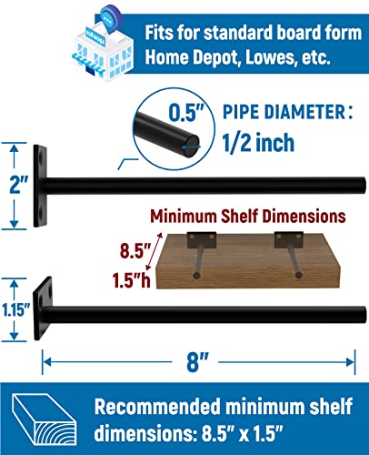 LEOPO Black 16 Pack-8 inch Floating Shelf Bracket, Hidden Brackets for Floating Wood Shelves - Image 3