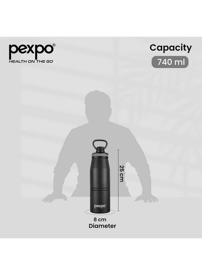 Pexpo Altros 800 Stainless Steel Hot & Cold Vacuum Insulated Flask, 740ml, Knight Black | Leak Proof | Easy to Carry Loop Handle | Sports Water Bottle | Trekking | Gym | Office | Home | Kitchen - Image 3