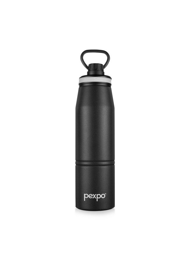 Pexpo Altros 800 Stainless Steel Hot & Cold Vacuum Insulated Flask, 740ml, Knight Black | Leak Proof | Easy to Carry Loop Handle | Sports Water Bottle | Trekking | Gym | Office | Home | Kitchen - Image 1