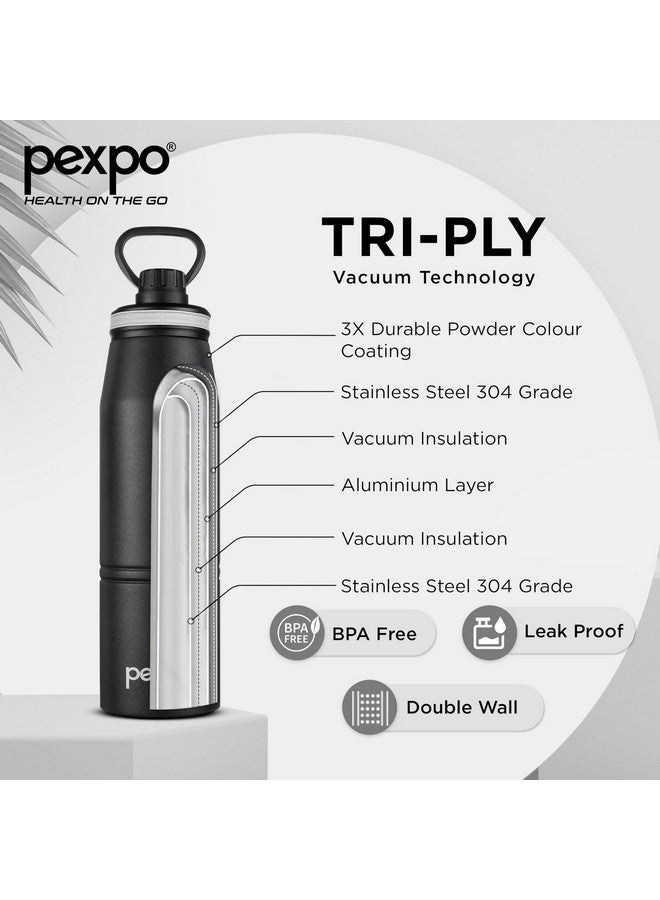 Pexpo Altros 800 Stainless Steel Hot & Cold Vacuum Insulated Flask, 740ml, Knight Black | Leak Proof | Easy to Carry Loop Handle | Sports Water Bottle | Trekking | Gym | Office | Home | Kitchen - Image 4