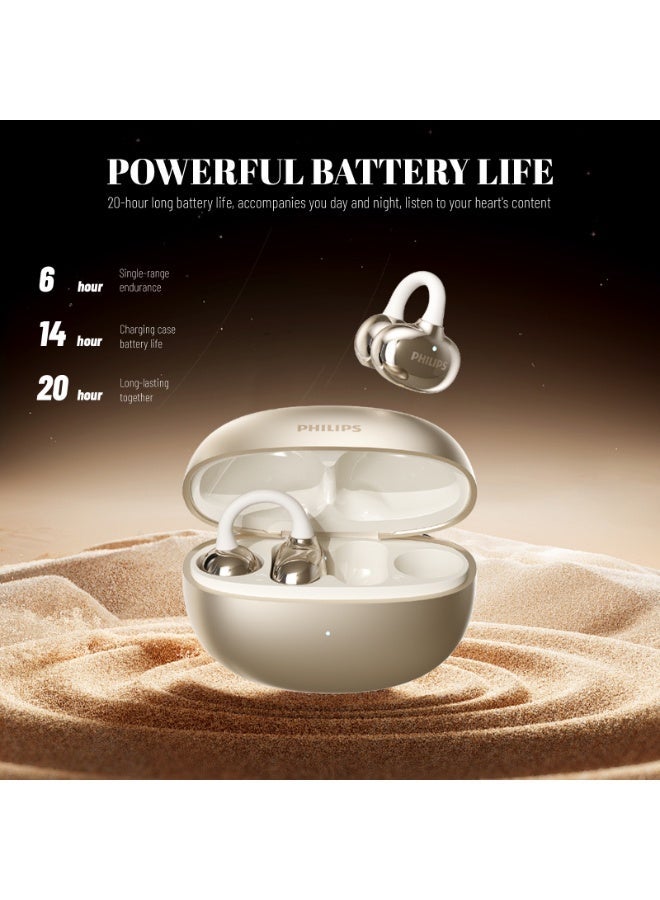 Philips TAQ1020 , Earphone,True Open Ear Headphones,True Wireless Earbuds,Long Playtime, IP54 Water and Dust Proof with  ANC,AI Call Noise Reduction,3D Surround Sound,Sterling Sound, Secure Fit and Comfort, For Sports, Work Gold - Image 3
